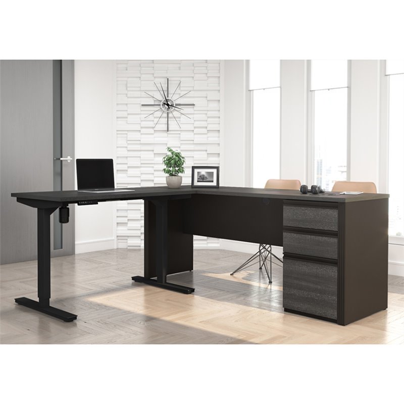 Pemberly Row 3 Piece Standing Desk Set in Bark Gray and Slate