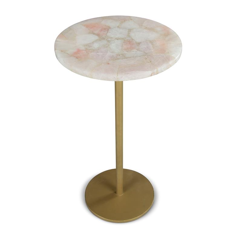 Pemberly Row Round Agate Top and Brass Metal Base Chairside Table