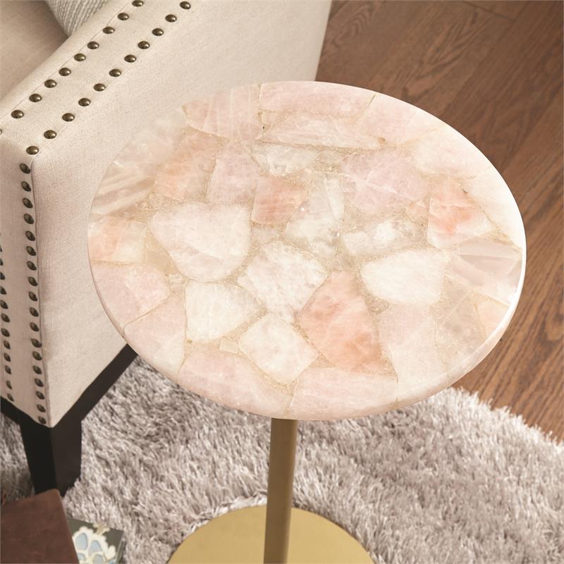 Pemberly Row Round Agate Top and Brass Metal Base Chairside Table