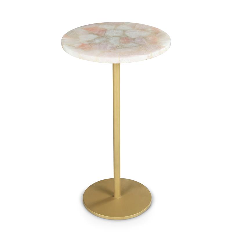 Pemberly Row Round Agate Top and Brass Metal Base Chairside Table