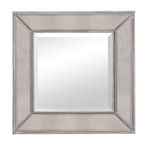 Pemberly Row Contemporary Beaded Wood Wall Mirror in Silver Leaf