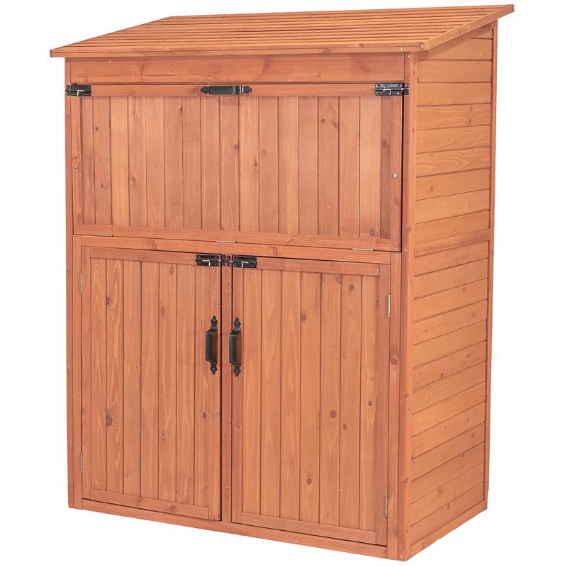 Pemberly Row Wood Storage Cabinet with Drop Table in Medium Brown