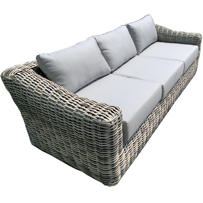 Pemberly Row Three-Tone Wicker Gray/Off White/Beige Sofa in Silver Gray Cushion