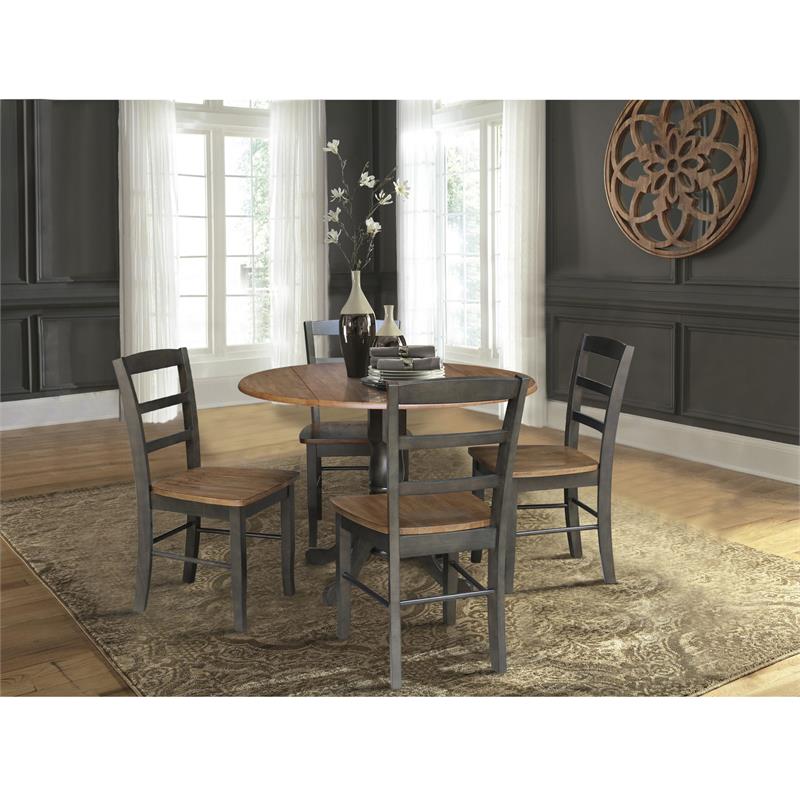 Pemberly Row Dining Table w/ 4 Madrid Ladderback Chairs - Hickory/Washed Coal