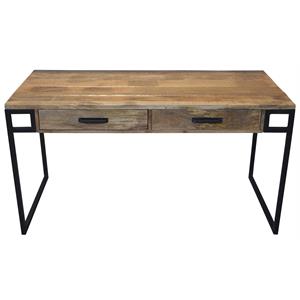 Pemberly Row 2-Drawer Solid Wood Writing Desk in Brown with Iron Legs