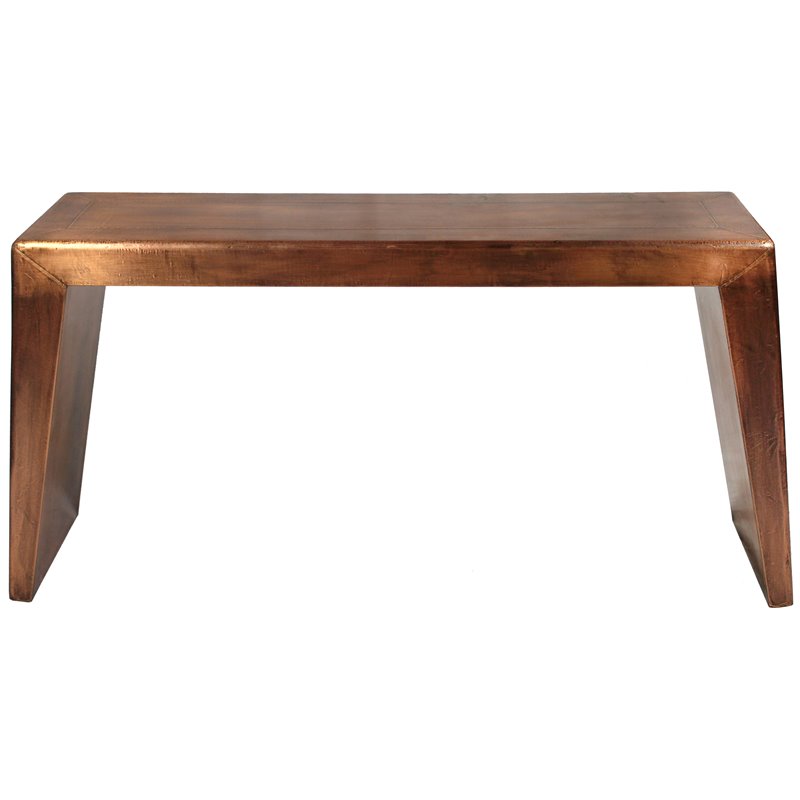 Pemberly Row Way Solid Wood Metal Cladded Console Table in Copper