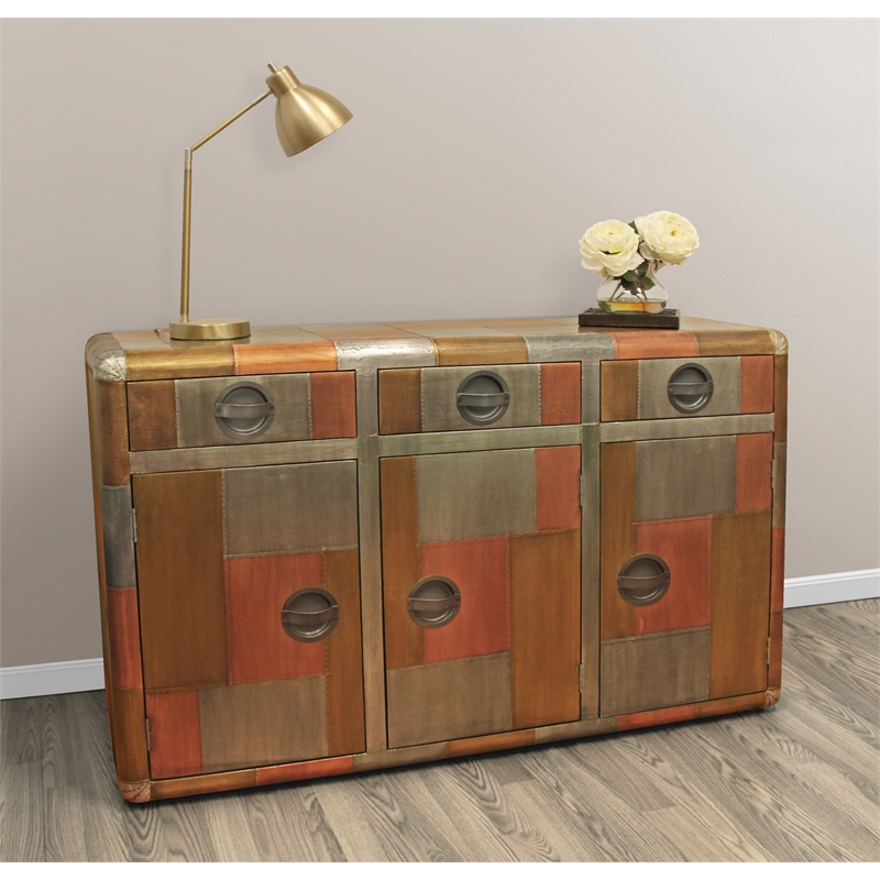 Pemberly Row 3-Drawer 3-Door Sideboard with Copper Metal Cladding