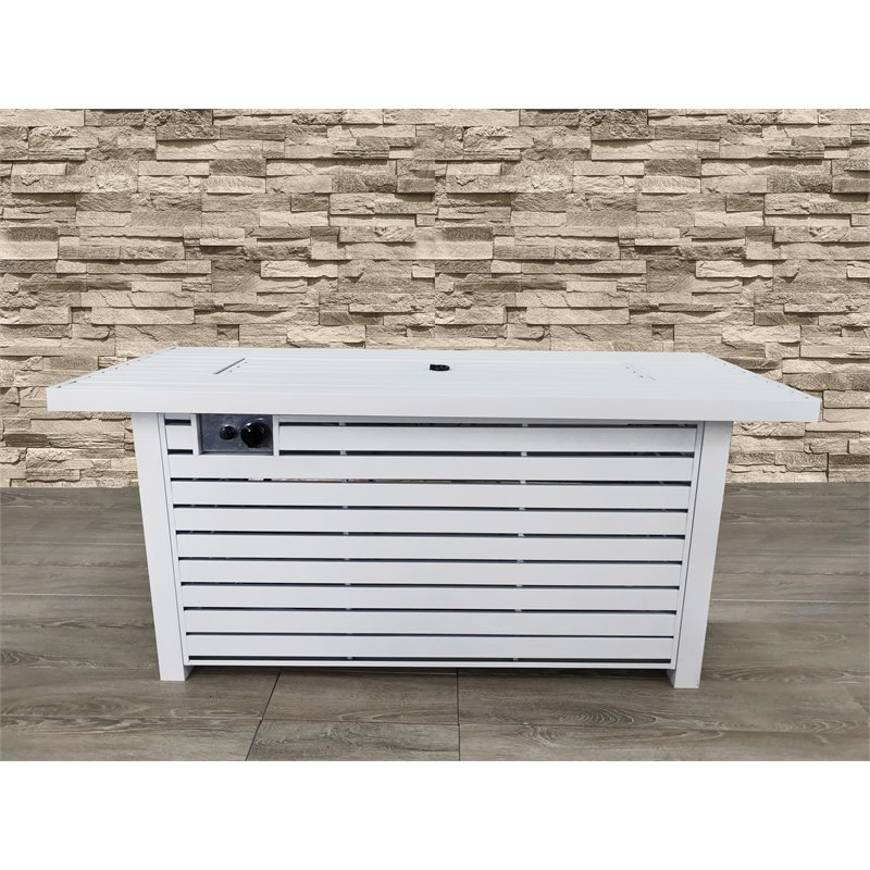 Pemberly Row Metal Propane/Natural Gas Fire Pit Table in White