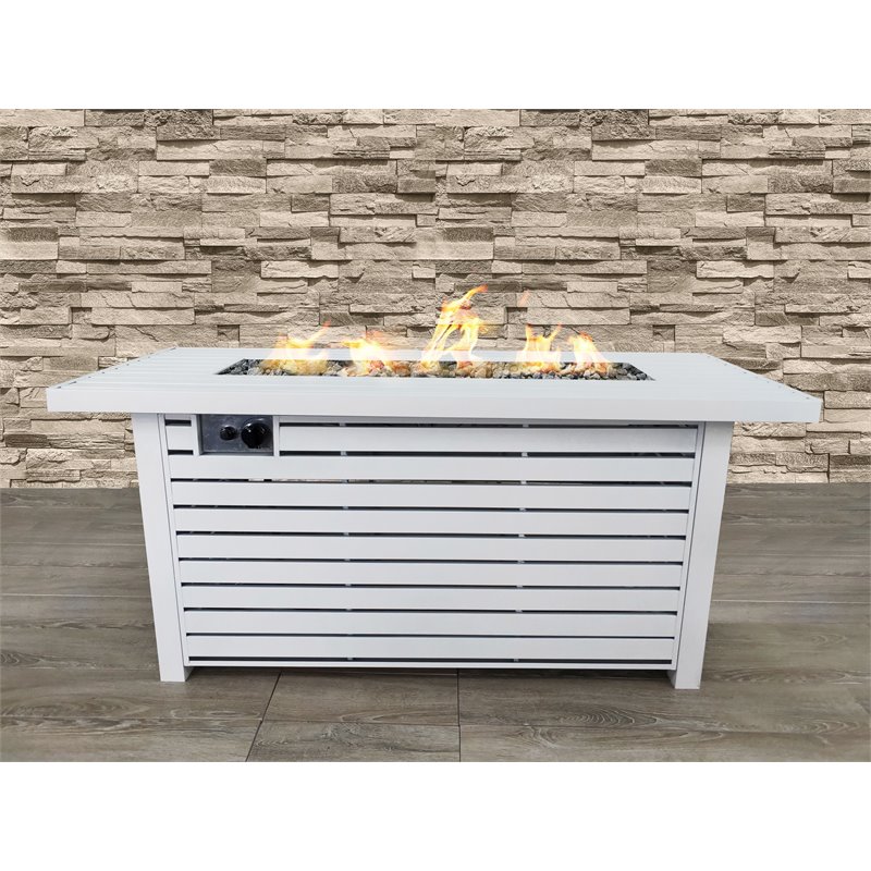 Pemberly Row Metal Propane/Natural Gas Fire Pit Table in White