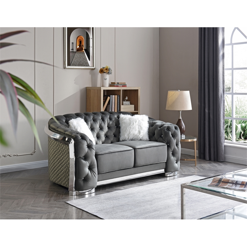 Pemberley Row Velvet Gray Loveseat Rectangular LED Accent Lighting 47