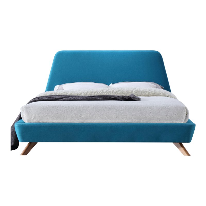 Pemberly Row Wood and Fabric Upholstered Queen Platform Bed in Blue