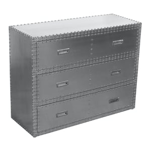 Pemberly Row 3-Drawer Chest w/ Silver Aluminum Cladding and Exposed Steel Studs