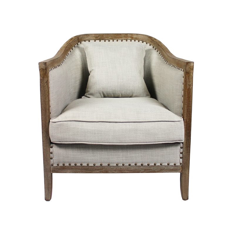 Pemberly Row Lounge Chair Upholstered in Natural Fabric with Solid Wood Trim