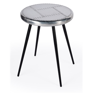 Pemberley Row Aluminum Silver Accent Table Round Aviation Inspired 18&quot Unassembled