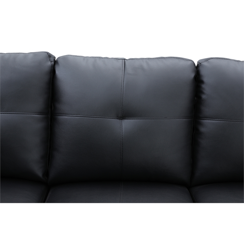 Pemberly Row Modern (Black) 3PC Faux Leather Sectional w/ottoman