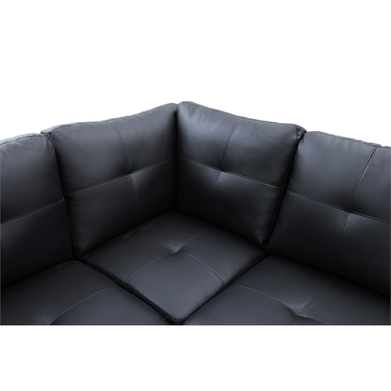 Pemberly Row Modern (Black) 3PC Faux Leather Sectional w/ottoman