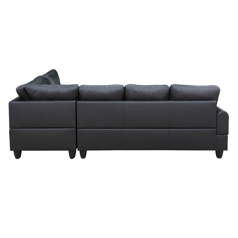 Pemberly Row Modern (Black) 3PC Faux Leather Sectional w/ottoman