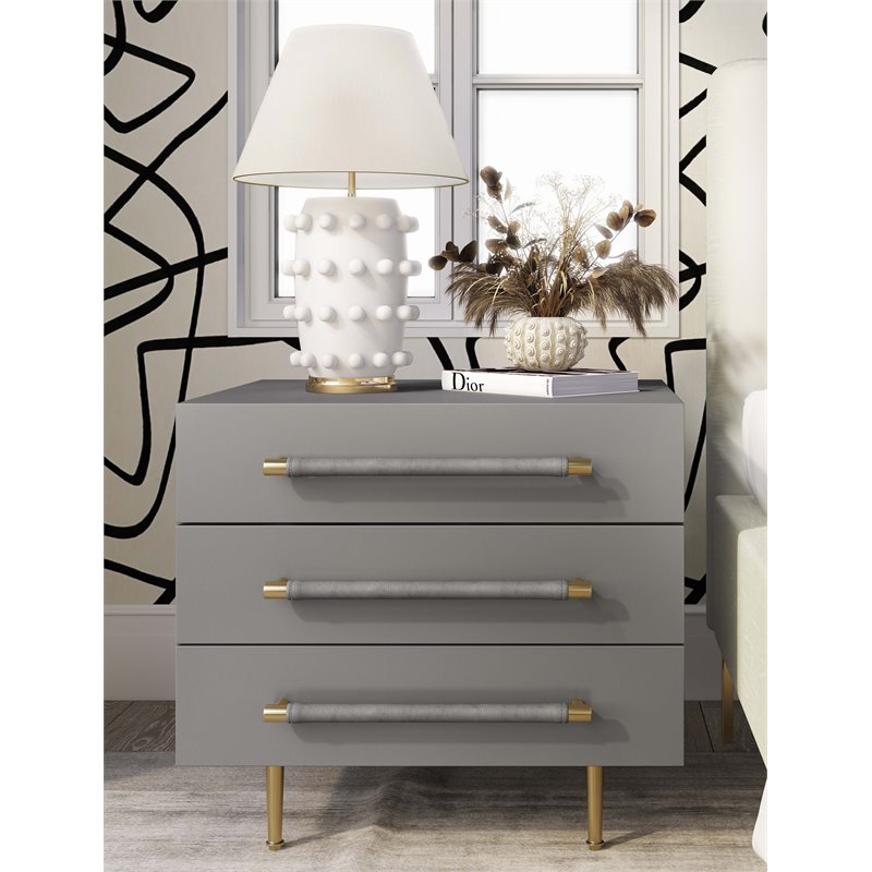 Pemberly Row Modern / Contemporary Gray Acacia Wood Nightstand
