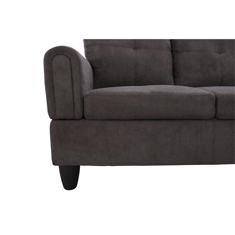 Pemberly Row Modern 3PC Sectional Sofa with Ottoman (Dark Brown)