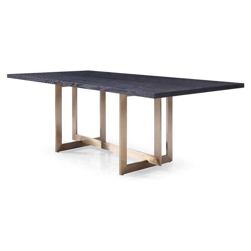 Pemberly Row Rectangular Modern Wood & Stainless Steel Dining Table in Black