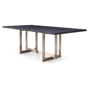 Pemberly Row Rectangular Modern Wood & Stainless Steel Dining Table in Black