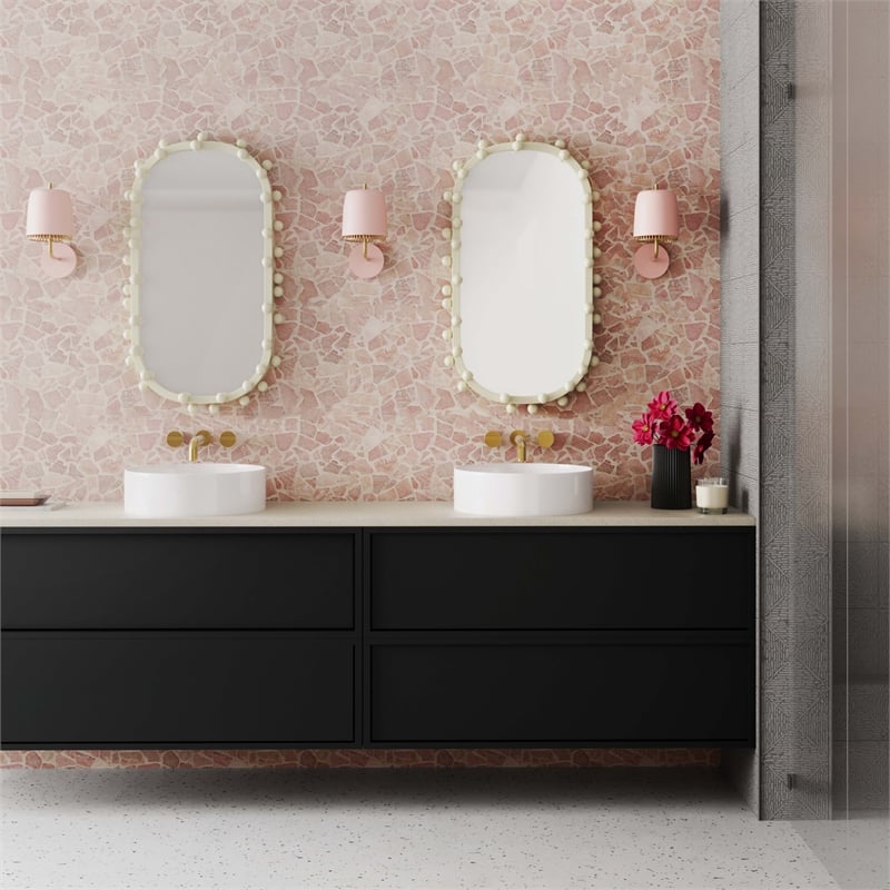 Pemberly Row Contemporary Bubbles Ivory Oval Metal Wall Mirror