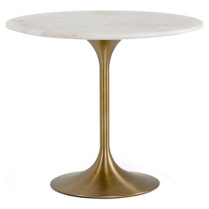 Pemberly Row 35&quot Marble & Stainless Steel Dining Table in Glam White/Gold