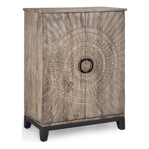 Pemberly Row Fixed Shelves Transitional Wood Bar Cabinet in Antique Gray