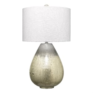 Pemberly Row 1-Light Glass & Linen Table Lamp in Silver/Off White