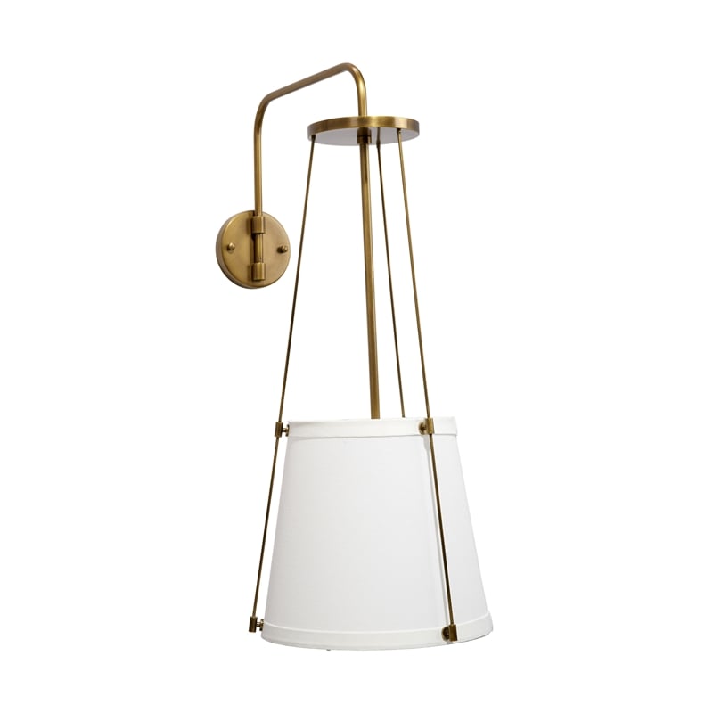 Pemberly Row 1-Light Metal & Linen Wall Sconce in Brass/Off White