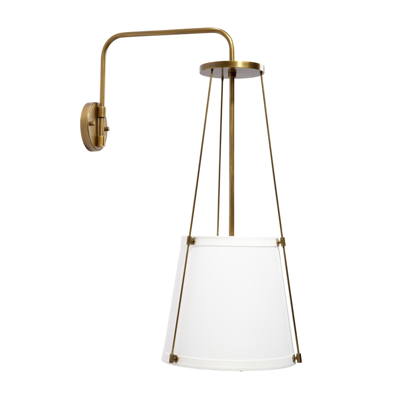 Pemberly Row 1-Light Metal & Linen Wall Sconce in Brass/Off White