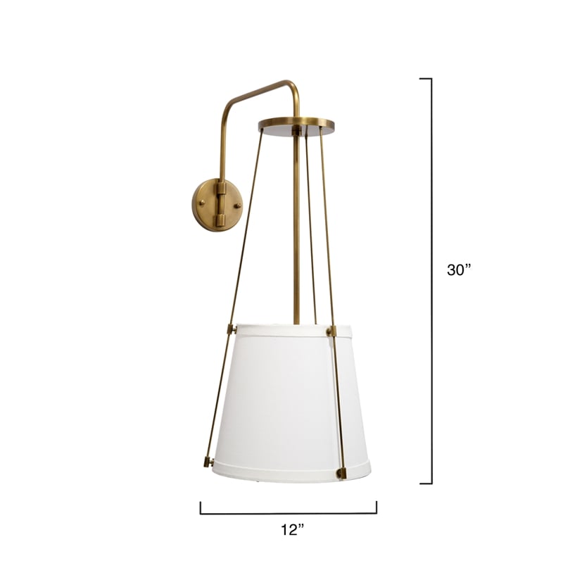 Pemberly Row 1-Light Metal & Linen Wall Sconce in Brass/Off White