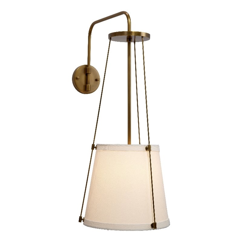 Pemberly Row 1-Light Metal & Linen Wall Sconce in Brass/Off White