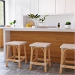Pemberly Row Rattan Bar Stool Chair in Tan With Square Seat & Footrest