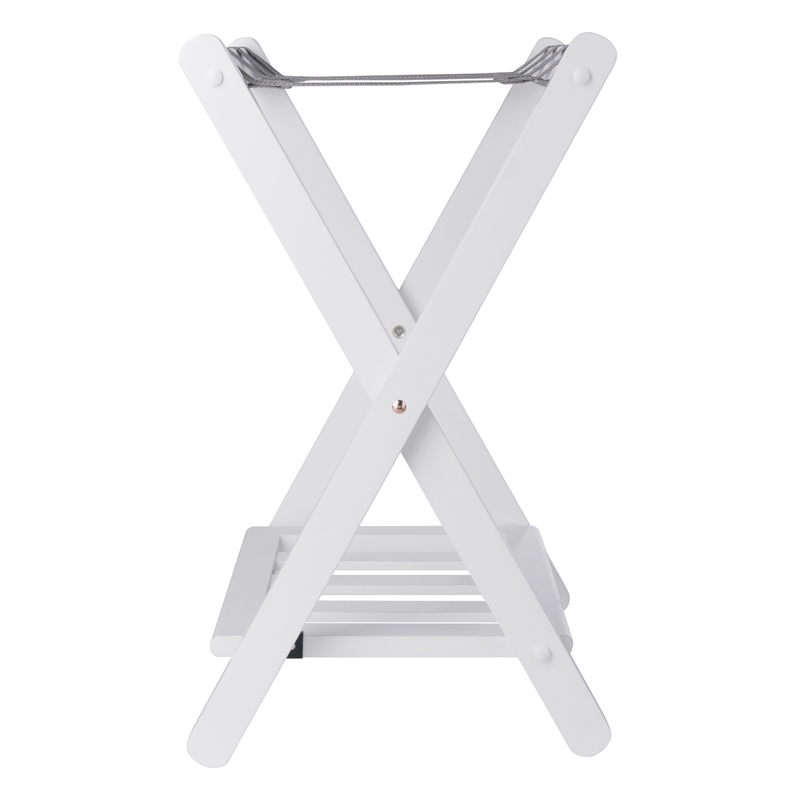 Pemberly Row Transitional Solid Wood Luggage Rack with Shelf in White Finish