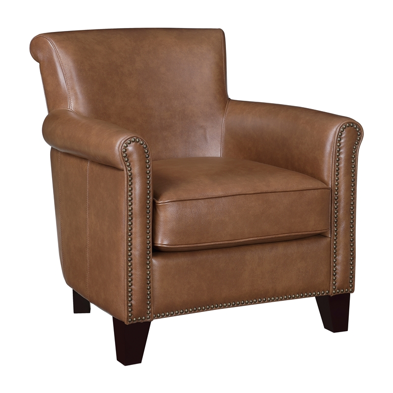 Pemberley Row Top Grain Leather Brown Accent Chair Rectangular Nailhead Trim Assembly Required