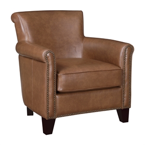 Pemberley Row Top Grain Leather Brown Accent Chair Rectangular Nailhead Trim Assembly Required