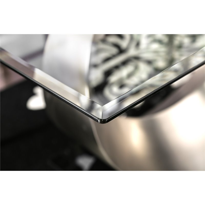 Pemberly Row Modern Contemporary Glass Top Dining Table in Silver