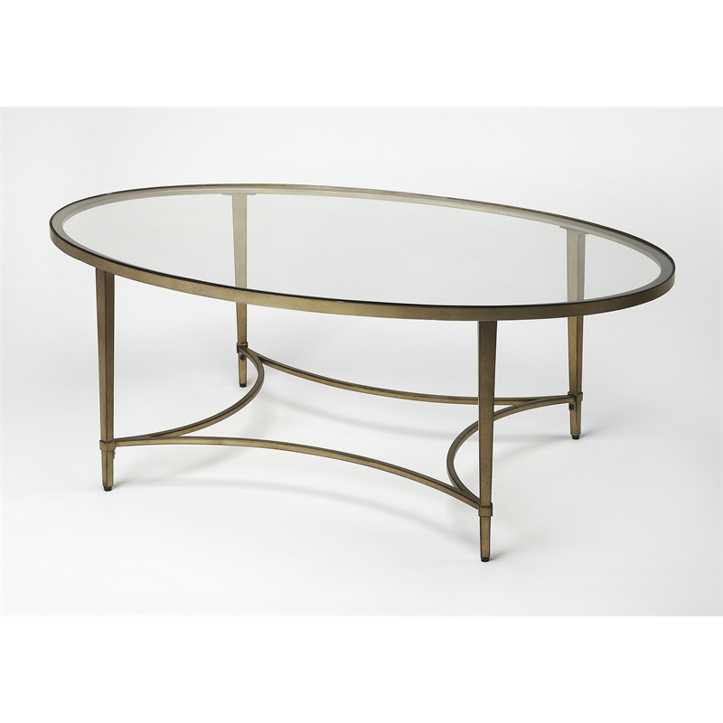 Pemberley Row Metal Antique Gold Coffee Table Oval Durable 50