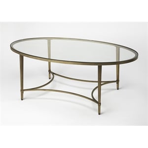 Pemberley Row Metal Antique Gold Coffee Table Oval Durable 50&quotW x 30&quotD Unassembled