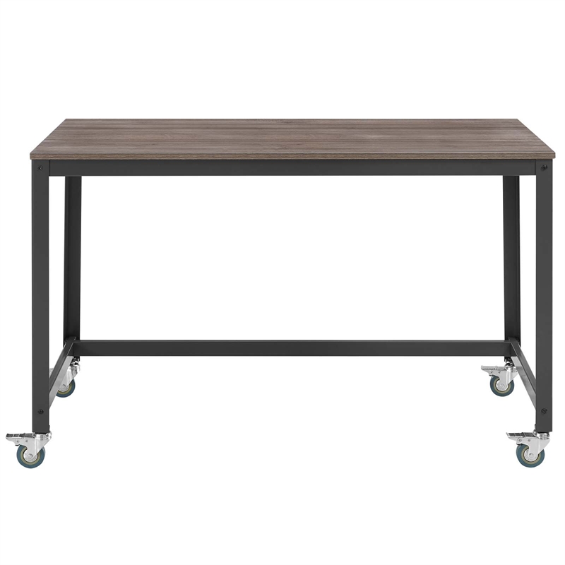 Pemberly Row Mobile Metal & Wood Writing Desk in Gray and Walnut