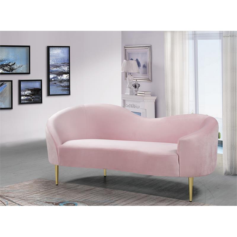 Pemberly Row Modern / Contemporary Velvet Loveseat in Pink Finish
