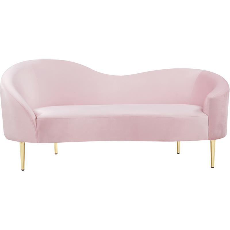 Pemberly Row Modern / Contemporary Velvet Loveseat in Pink Finish