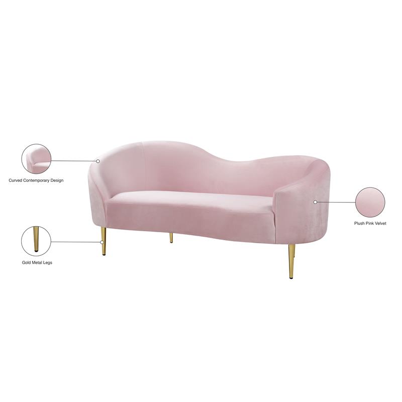 Pemberly Row Modern / Contemporary Velvet Loveseat in Pink Finish