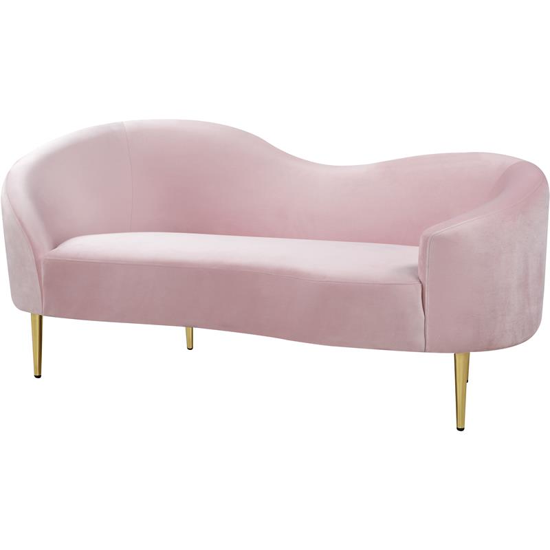 Pemberly Row Modern / Contemporary Velvet Loveseat in Pink Finish