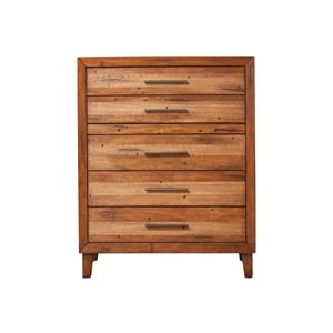 Pemberly Row Modern 5 Drawer Multifunction Chest in Toffee (Brown)