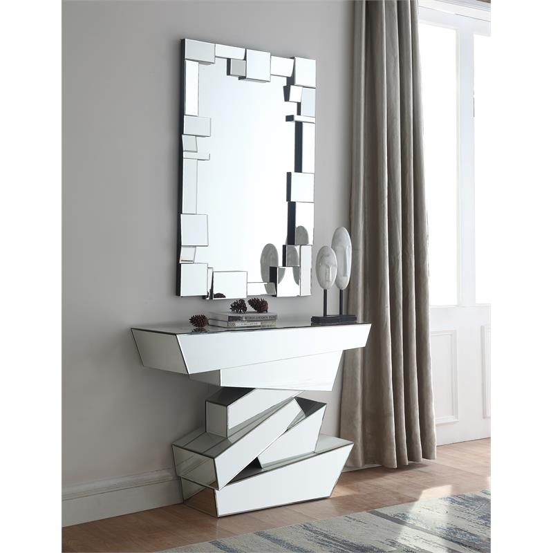 Pemberly Row Modern Mirrored Geometric Designed Console Table