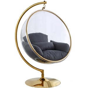 Pemberly Row Gray Fabric Acrylic and Metal Swing Bubble Accent Chair