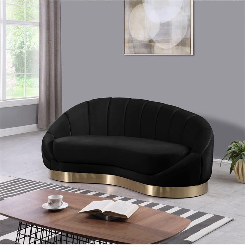 Pemberly Row Modern / Contemporary Black Finish Velvet Chaise
