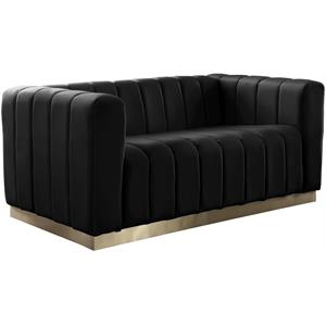Pemberly Row Modern / Contemporary Black Finish Velvet Loveseat